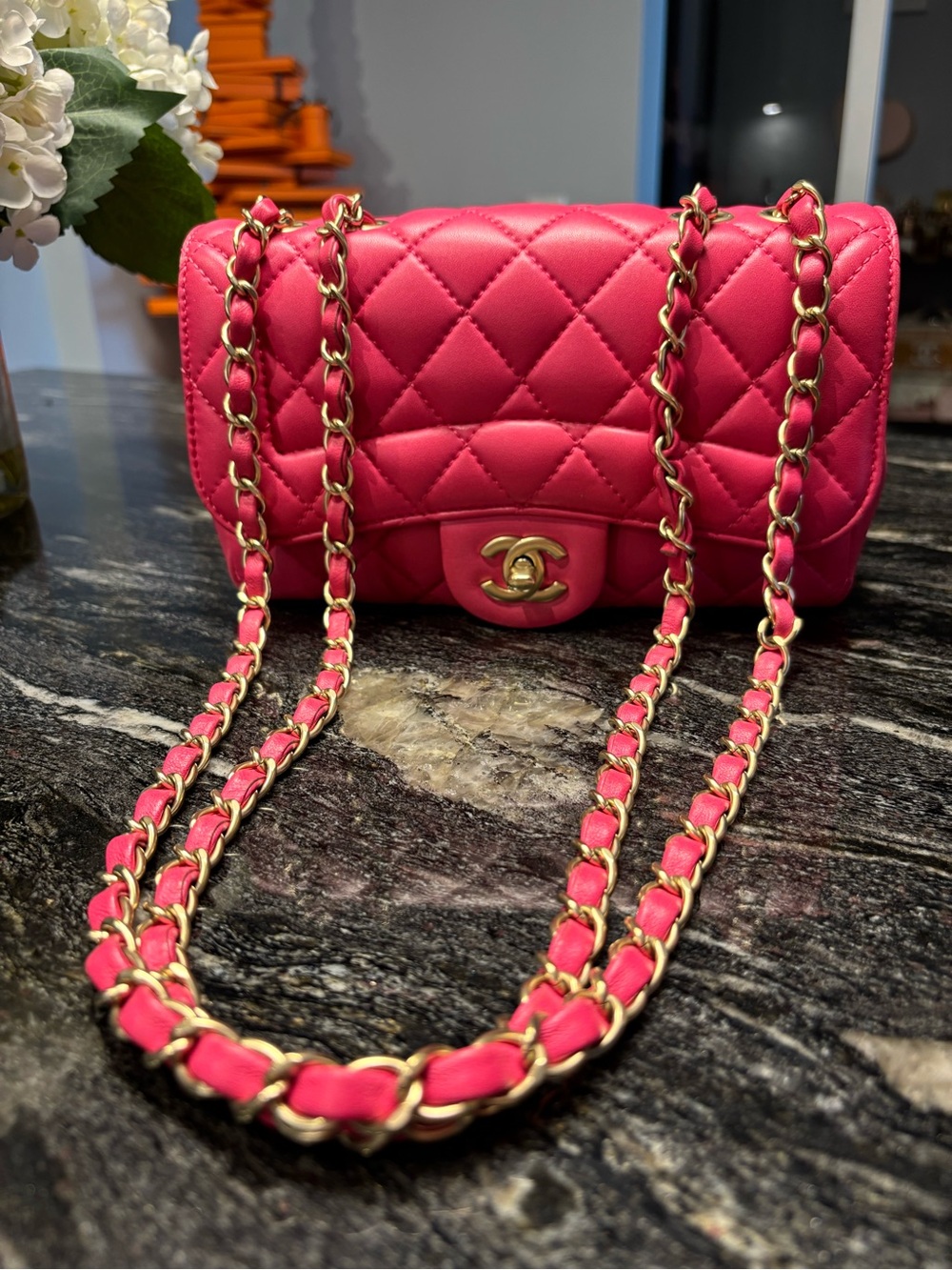 CHANEL Pink Quilted Mini Flap Bag with Gold Hardware